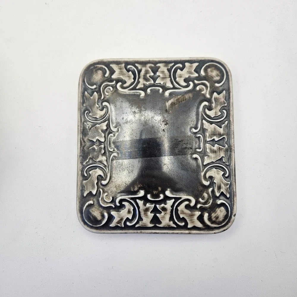 Vintage Hertel Jacob Bavaria Silver Overlay Trinket Box Square Porcelain